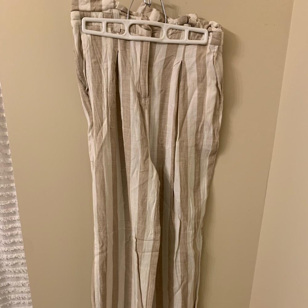 Tan & White Wide Leg Pants